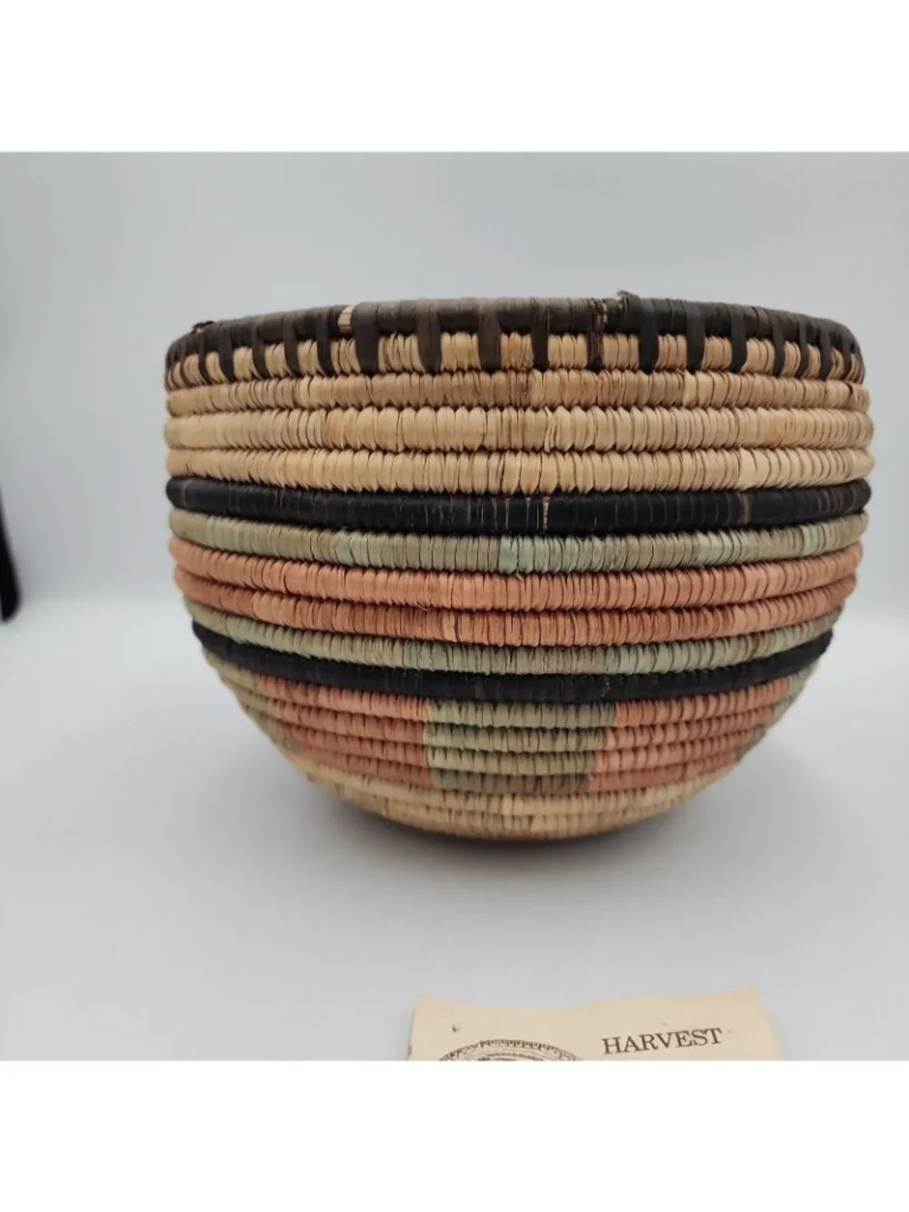 VINTAGE GRASS WOVEN COLORFUL Harvest BASKET Southwest 8.5x6